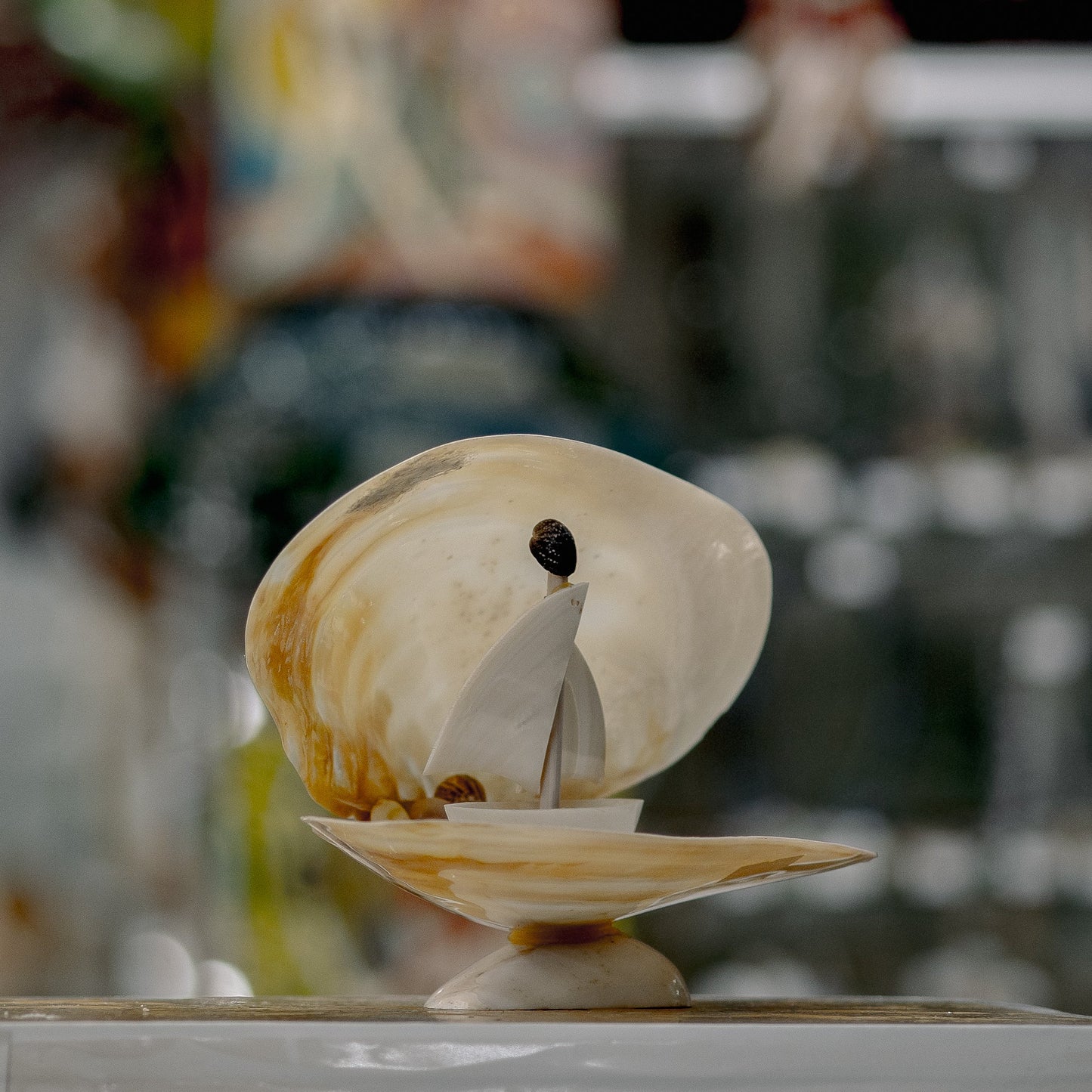 Sailboat in Pearl Seashell Carving