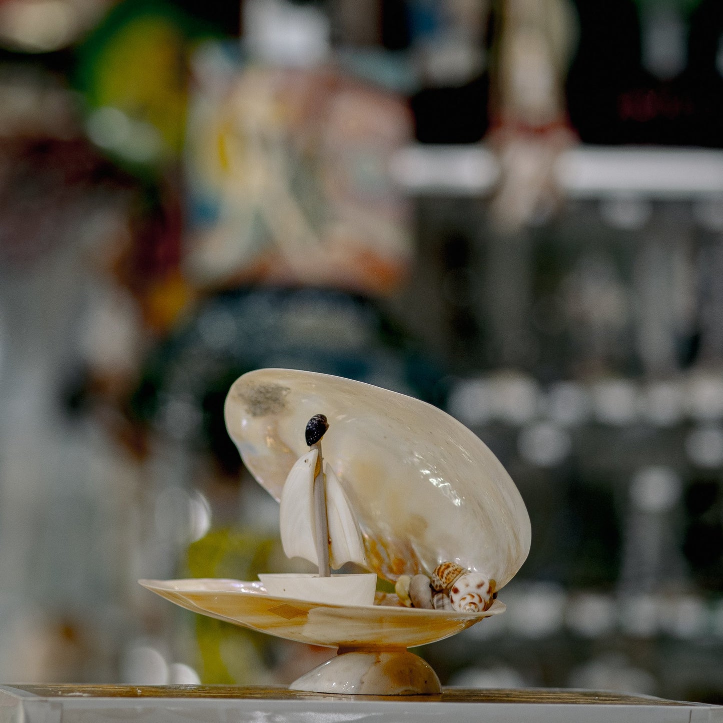 Sailboat in Pearl Seashell Carving